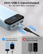 Portable Charger Power Bank 40000mAh Powerbank PD 30W and QC 4.0 Fast Charging External Battery Pack with USB-C LED 3 Outputs & 2 Inputs Portable Charging for iPhone 15 14 13 (Blue)