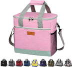 iknoe Large Cooler Bag Collapsible 24 Can Insulated Bags Leakproof Lunch Cooler Tote with Multi-Pockets for Adult Insulated Thermal Bag for Beach, Picnic, Office Work (Pink)