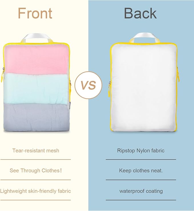 Lightweight Compression Packing Cubes for Suitcases, Compressible Expandable Travel Packing Organizer with Clear Toiletries and Backpack Bag, Travel Essentials for Carry on Luggage 7 Set
