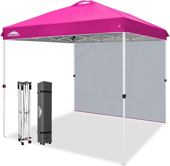 EAGLE PEAK Pop Up Canopy Tent with 1 Sidewall, Easy Setup Event Tent, Outdoor Sun Shade, Wheeled Carry Bag, Stakes and Guy Ropes, Instant Canopy 8x8, Pink
