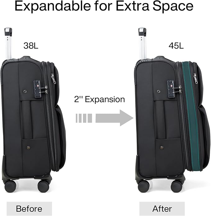 Hanke 3 Piece Luggage Sets Softside Expandable Carry On Luggage Set Travel Suitcase Sets with Spinner Wheels TSA Approved Luggage(Black, 20in/24in/28in)