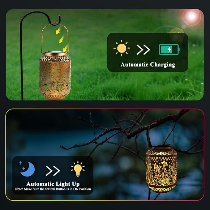 Hummingbird Solar Lanterns Outdoor Waterproof Garden Decor Women Birthday Gifts for Mom Grandma Sister Metal Hanging Solar Lights for Yard Patio Backyard Lawn Porch Decorations