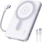 2025 Updated M3 Ultra Slim 0.4'' Wireless Power Bank, 12800mAh Magnetic Portable Charger with Built in Cable and Strap, LED Battery Pack Travel Essentials for iPhone 16/15/14/13/12/Pro/Pro Max Andriod