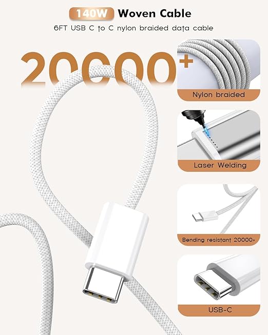 100W USB C Charger,GaN 3-Port Super Fast Charger(Dual Port Type C+A)100W USB-C Laptop Fast Charging Block with 6FT Woven Type C-C Cable for MacBook Pro/Air,iPad Pro/Air,iPhone17/16/15 Air Pro Max Plus