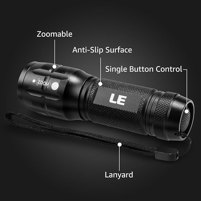Lighting EVER LED Flashlights High Lumens, Small Flashlight, Waterproof, Adjustable Focus Flash Light for Outdoor, Emergency, Camping, AAA Batteries Included, 2 Pack