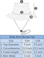 Wide Brim Hiking Fishing Safari Boonie Bucket Hats 100% Cotton UV Sun Protection for Men Women Outdoor Activities