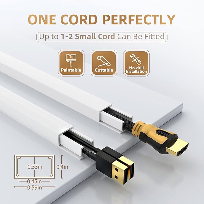 Delamu Cord Hider, 315in Cord Covers for Wires on Wall, One-Cord Cable Hider, Wire Hiders Wire Covers for TV Cords on Wall, Easy Mount Cable Cover Management Kit, 20 x L15.7 W0.59 H0.4in, White