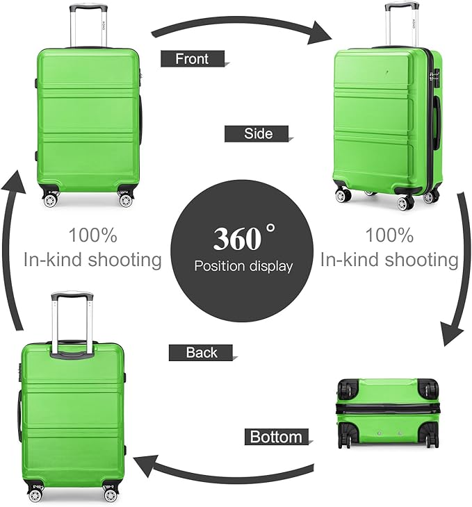 Kono 4 Piece Luggage Sets Expandable(only 28") Lightweight with Spinner Wheels TSA Lock Hardside Travel Rolling Suitcases 20in 24in 28in Carry on and 12in Mini Cosmetic Case Apple Green