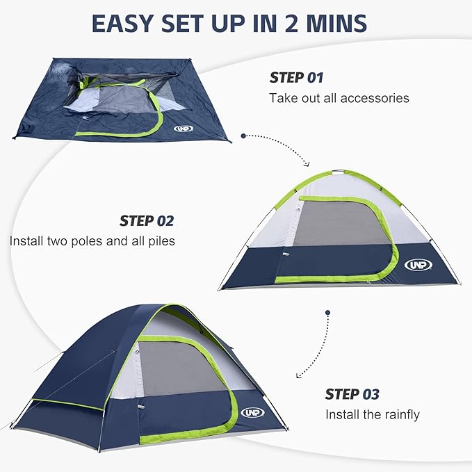 Camping Tent 4 Person, Waterproof Windproof Tent with Rainfly Easy Set up-Portable Dome Tents for Camping