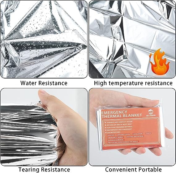 Emergency Mylar Thermal Blankets -Space Blanket Survival kit Camping Blanket (4-Pack). Perfect for Outdoors, Hiking, Survival, Bug Out Bag ，Marathons or First Aid 1