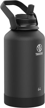 Takeya Actives Water Bottle with Straw Lid - Durable & Easy-Care Water Bottle with Stainless Steel Insulation - BPA-Free Lid with Carry Handle & Straw - Dishwasher-Safe - 64 oz, Onyx