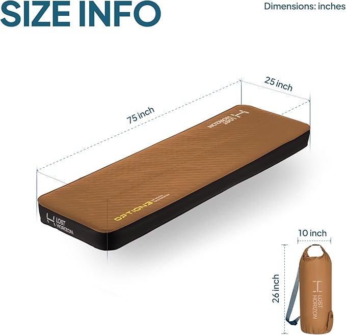 LOSTHORIZON Air & Foam Camping Mattress, Self-Inflating Sleeping Pad, 4.5" Thick, with Air Pump, Cot