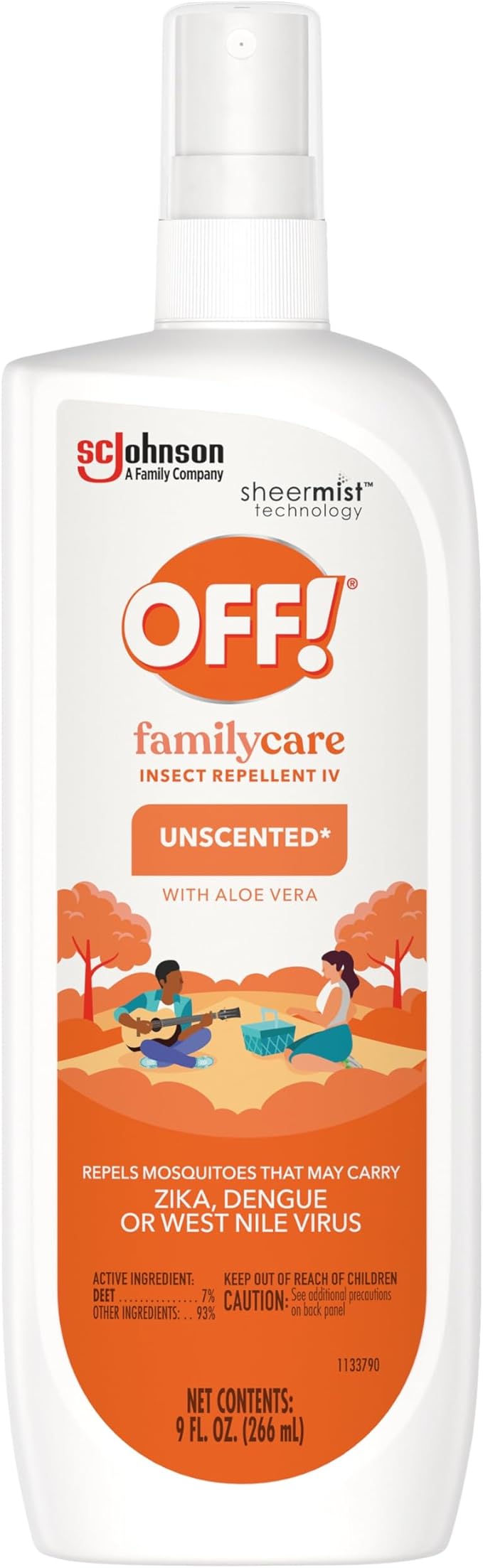 OFF! Family Care Insect & Mosquito Repellent Spritz, Bug Spray Containing 7% DEET, Unscented Repellent with Aloe Vera Protects Against Mosquitoes, 9 Oz