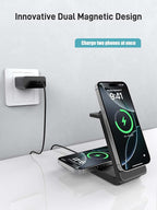 Wireless Charger for Apple Charging Station, Dual MagSafe Charger for iPhone 17/17 Pro/17 Pro/iPhone 16 Pro Max//AirPods, 3 in 1 Foldable iPhone Charging Station, Watch Charger for Apple iWatch Series