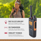 Cobra RX680 Walkie Talkies (2-Pack) - Rugged & Splashproof Two Way Radios Long Range, IP54 Water Resistant Design, 60 Pre-Programmed Channels, Weather Alerts, Included Charging Dock (Black/Orange)