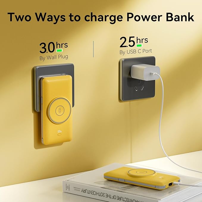 Magnetic 10000mAh Portable Charger for iWatch & iPhone, 22.5W USB C Fast Charging Wireless Power Bank Built-in Cables and Wall Plug, External Travel Battery Pack Compatible with iOS Android Devices