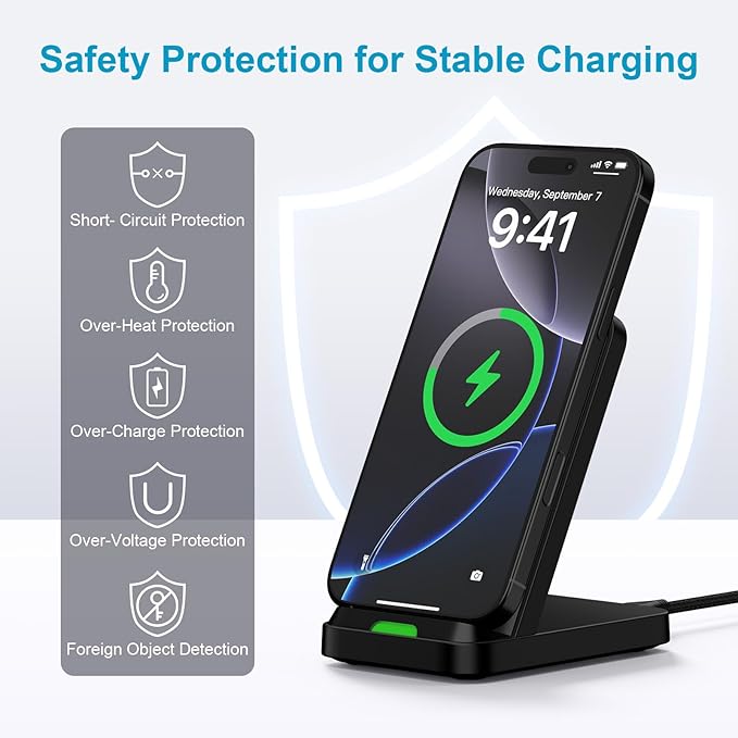 15W Samsung S25 Wireless Charger Fast Charging Stand for Galaxy S25 Ultra/S25 Plus/S24 Ultra/Z Flip7/Fold7, Android Wireless Charging Station with QC Adapter for Pixel 10 9 Pro XL/Fold/8 iPhone 17 16