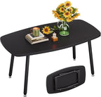 WOHOMO Folding Coffee Table 39.3'' Black Coffee Tables for Living Room Portable Simple Modern Rectangular Center Table for Small Spaces,No Assembly, Black