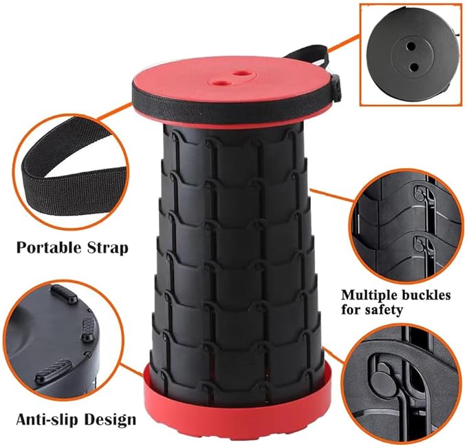 Camping Chairs,Camp Stool,Small Folding Stool,Upgraded Collapsible Stool,Portable Folding Stool,Retractable Seat or Foot Rest,Outdoor Fishing Hiking Gardening Travel BBQ-Max 400lbs (red)