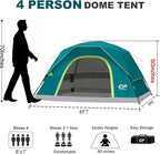 CAMPROS CP Tents for Camping 4 Person Tent Waterproof Windproof Double Layer Camping Tent, Easy Setup Dome Tent with Large Mesh Windows & Wider Door for Outdoor Camping & Hiking