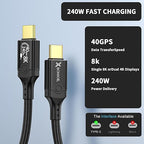 40Gbps USB 4.0 to USB C Cable for Thunderbolt 4 Cable 3.3ft USB4 Sync 8K/5K@60Hz Display Type C 240W Charging Compatible iPhone 15/16 Pro/Max GoogL/MacBook Pro/Air iPad Laptop Monitor(Black)