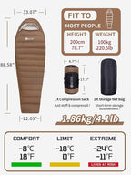 0 Degree Sleeping Bag for Adults 650 Fill Power Down Sleeping Bag for Cold Weather -20F / -8F / 0F / 10F Large Lightweight