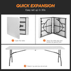 BestOffice 8FT Picnic Table Folding Table Camping Table Plastic Table Fold Up Table Lock for Party Event,White