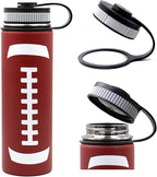 22 oz Football Water Bottle, Sports Cup Flask Metal Thermo Travel Mug with 2 Lids, Stainless Steel Double Wall Vacuum Leakproof Insulated Water Bottles, Football Accessories Stuff Gifts for Boys Girls