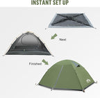 Night Cat 2-Persons Backpacking Tent: Waterproof Lightweight Camping Tent for Two People Hiking Outdoor Mountain with Aluminum Poles and Rainfly Green