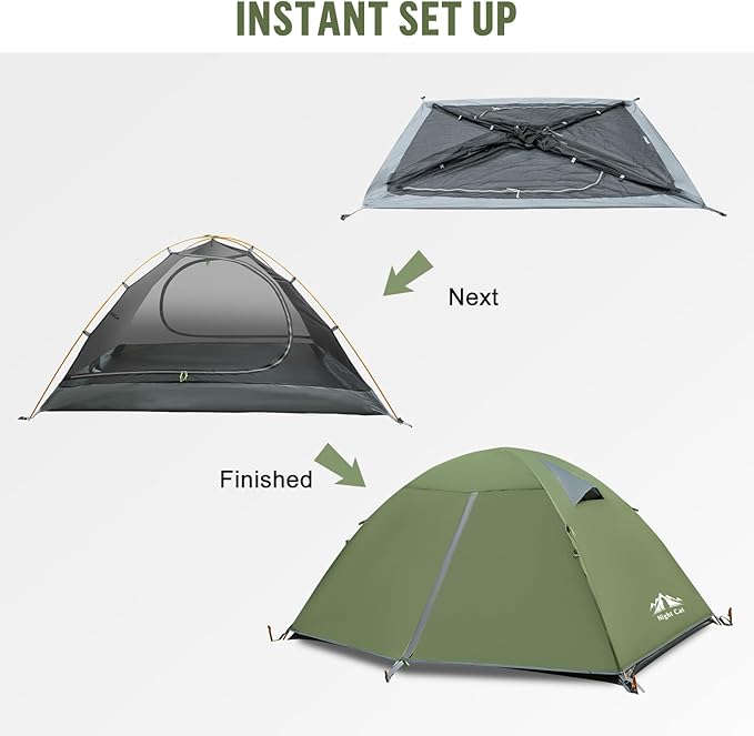Night Cat 2-Persons Backpacking Tent: Waterproof Lightweight Camping Tent for Two People Hiking Outdoor Mountain with Aluminum Poles and Rainfly Green