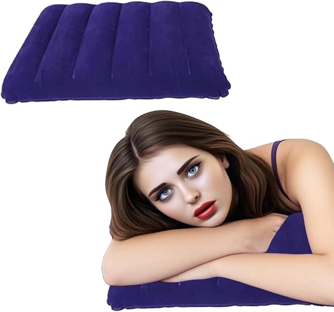 Ultralight Inflatable Camping Pillow Squared Flocked Fabric Air Pillow for Beach Hiking,Camping,Traveling,Napping,Desk Rest,Neck Lumbar Support(Purple)