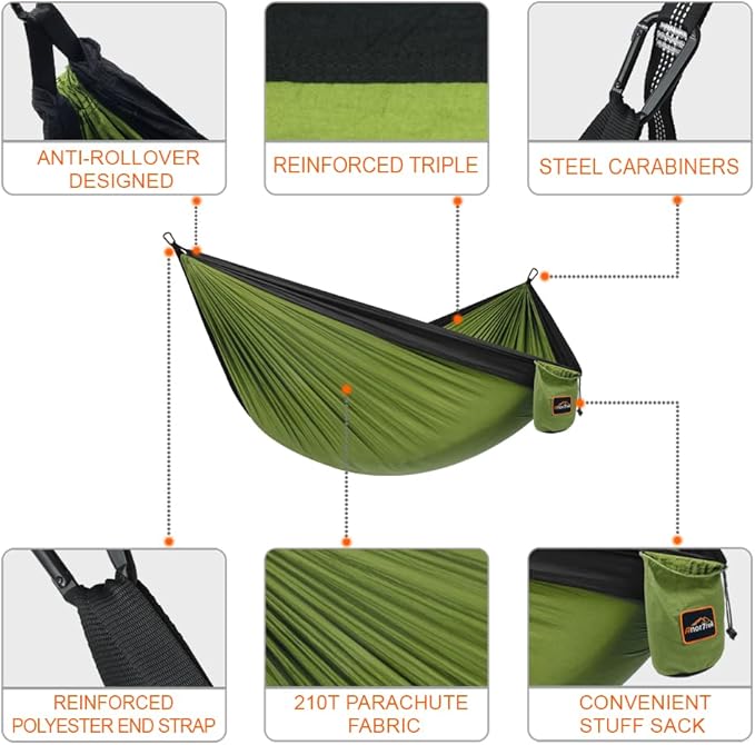 Camping Hammock, Super Lightweight Portable Parachute Hammock with Two Tree Straps Single or Double Nylon Travel Tree Hammocks for Camping Backpacking Hiking