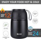 Insulated Thermo Food Jar for Hot & Cold Food for Kids Adult, 17 oz Soup Thermal Hot Food Containers for Lunch, Triple Layer Insulation Stainless Steel Food Jar with Spoon (Black)