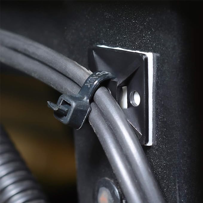 XHF 3/4" Strong Back-Glue Self Adhesive Black Cable Zip Tie Mounts 100pcs with 8" Zip Ties, Screws, UV Protection Outdoor Sticky Wire Fasteners Cable Clips Management Anchors Organizer Holders Squares
