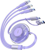 100W 6-in-1 Retractable Multi Charging Cable, USB C/Lightning/Micro Multi Charger Cord for iPhones, iPads, MacBook, Tablets, Galaxy, Note & More - 4Ft/1.2M 5A Fast Charging, Durable & Portable, Purple