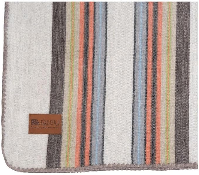 QISU Alpaca Wool Blanket Throw | Large, Beautiful, Warm, Variegated | 85 x 65 inches | Ultra-Soft, Hypoallergenic and Breathable | Non-Itchy or Scratchy Fabric (Relaxing Tans)