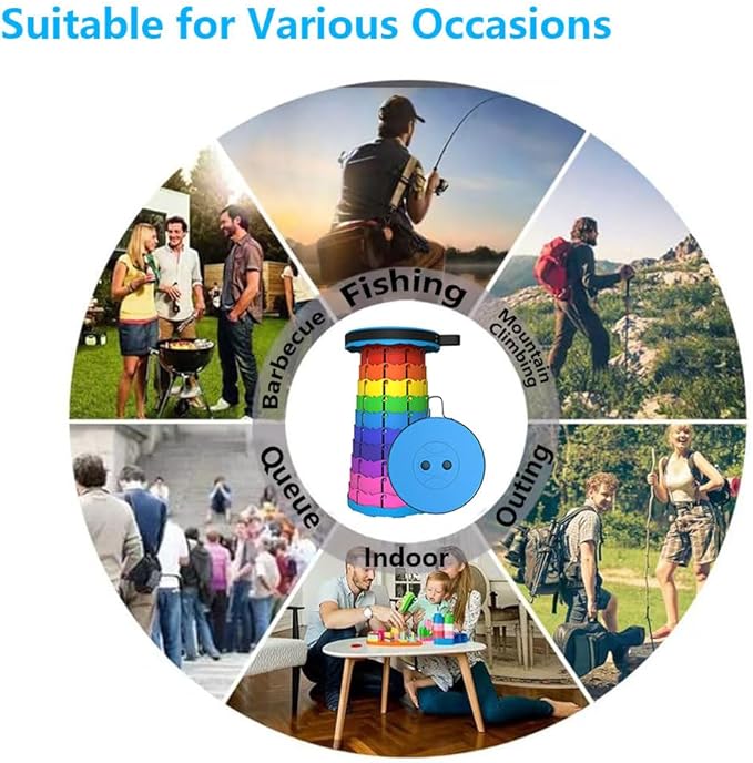 WESAPPINC Upgraded Collapsible Stool, Lightweight & Sturdy,Max 400lbs Portable Retractable Telescoping Stool Foldable Camping Stool for Adults Outdoor Hiking Garden BBQ Fishing (Rainbow)