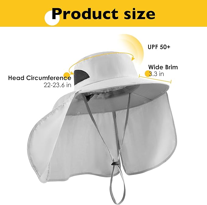 Fishing Hat for Men&Women,Outdoor UV Waterproof Wide Brim Bucket Hat,UPF50+ Sun Hat with Neck Flap