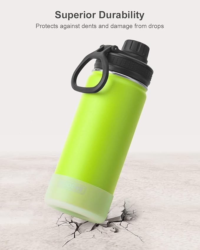 koodee Insulated Water Bottle, 32 oz Stainless Steel Double Wall Vacuum Wide Mouth Sport Bottle with Leakproof Spout Lid (Apple Green)