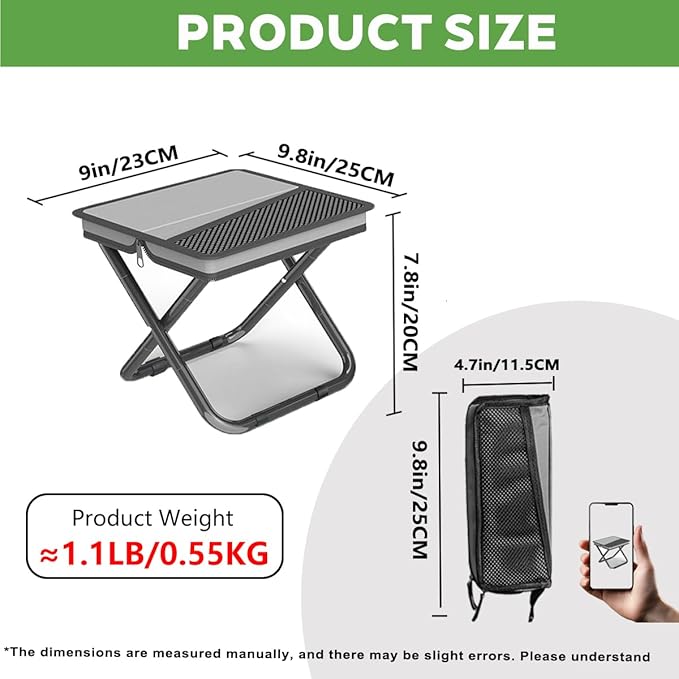 Portable Ultralight Travel Stool Camping Chair Fishing Stool - Gray Carbon Steel and Keychain, Handbag Style Pocket Foldable