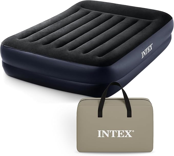Intex Air Mattress, 64123ED Dura-Beam Plus Pillow Rest Fiber-Tech – Queen Size – Built-in Electric Pump – 16.5in Bed Height – 600lb Weight Capacity