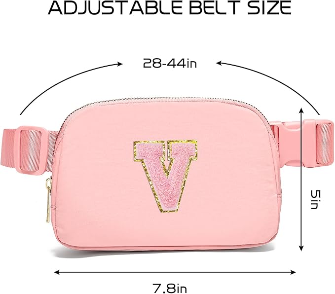 Gitus Customizable Belt Bag Fanny Pack for Girls Age 6-8 & 8-10 with Initial - Trendy Teen Girl Gifts (Light Pink-V)
