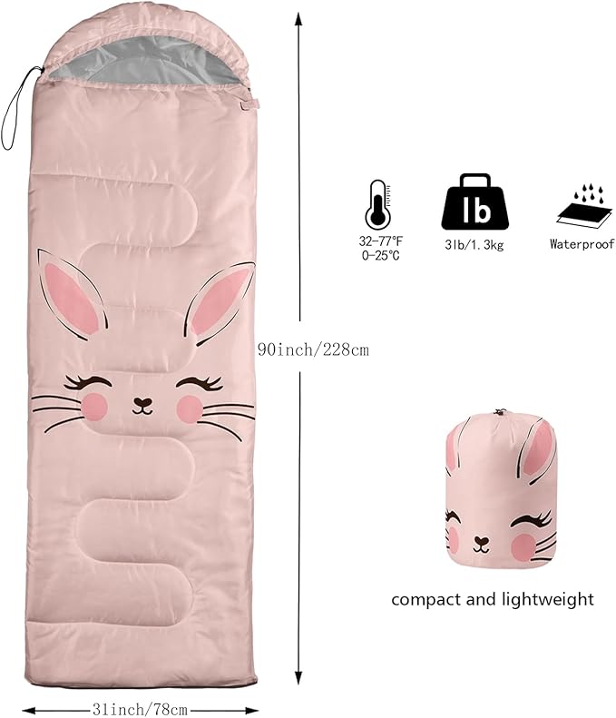 QOOMO Animals Camping Sleeping Bags,3 Season Warm & Cool Weather,Lightweight,Waterproof Sleeping Bags for Adults & Kids,Traveling,and Outdoors,Camping Gear Equipment