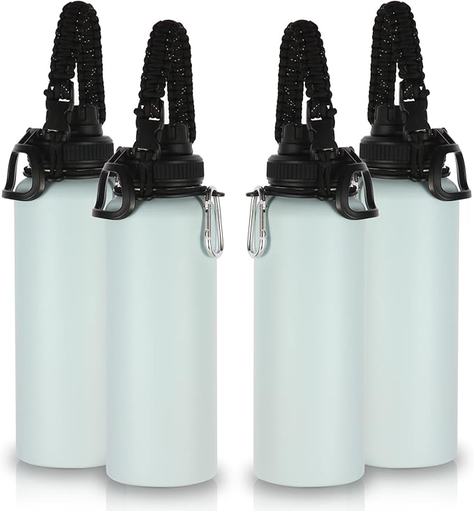 Volhoply Insulated Water Bottles Bulk 4 Pack, 40 oz Stainless Steel Sports Bottle with Paracord Handle & Spout, Metal Double Wall Travel Cups with Wide Mouth,Reusable Large Water jug(Fog,4 Set)