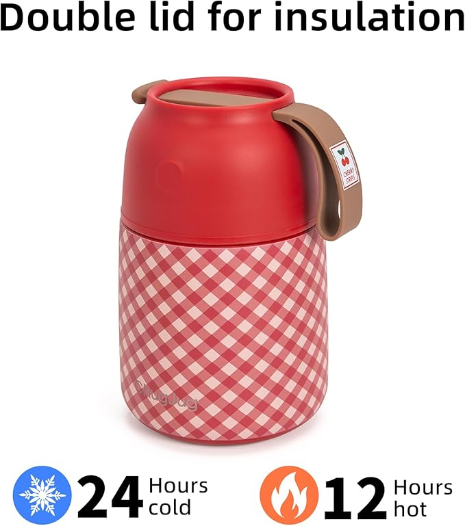 Thermo for Hot Food for Adults Kids | Wide Mouth, 26 oz Insulated Food Jar with Spoon, Leakproof Soup Thermo for School Office Travel, Thermal Steel Lunch Container Easy to Carry (Red)