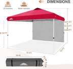 EAGLE PEAK Pop Up Canopy Tent with 1 Sidewall, Easy Setup Event Tent, Outdoor Sun Shade, Wheeled Carry Bag, Stakes and Guy Ropes, Instant Canopy 12x12, Red