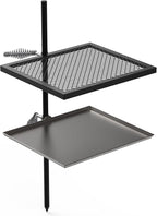Stanbroil Adjustable Swivel Grill - Steel Mesh Cooking Grate with Spike Pole and Griddle Plate for Outdoor Open Flame Cooking - Dual Campfire Steel Cooking Grill Grate Swivel System