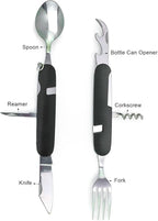 Cluck 6-in-1 Multi-Function Camping Utensil Flatware Set Detachable Spoon Fork Knife Combo Mess Kit with Carrying Pouch (Red + Black)