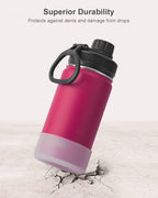 koodee 12 oz Water Bottle -Stainless Steel Vacuum Insulated Wide Mouth Flask with Leakproof Spout Lid, Reusable Sports Metal Water Bottle BPA Free(Fuchsia Red)