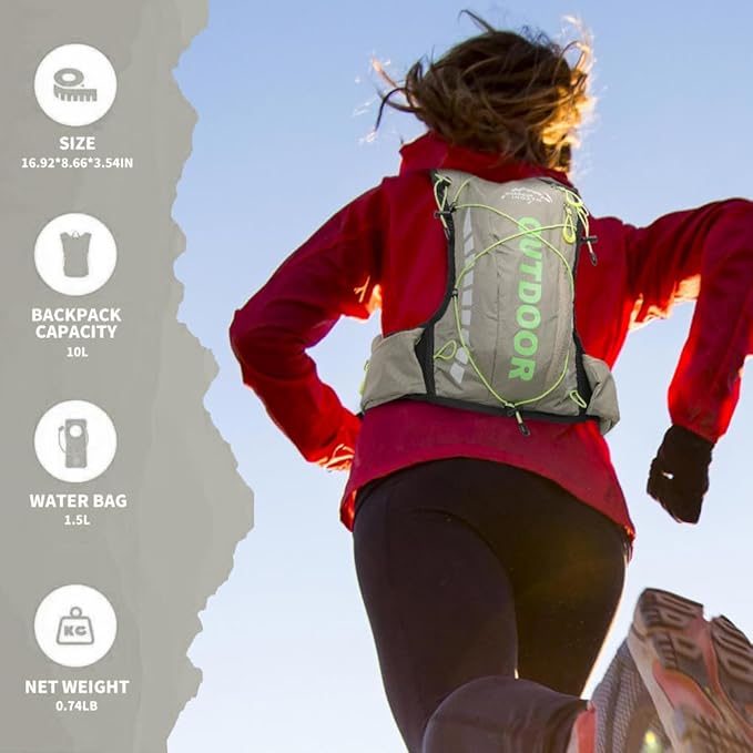 Hydration Pack Backpack，IX INOXTO Running Hydration Vest with 1.5L ( 50 oz) Water Bladder for Men Women，Lightweight Water Backpack for Hiking Cycling Climbing Camping